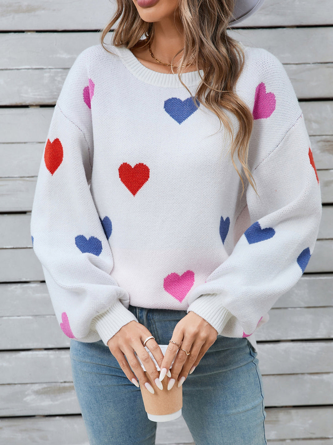 Stilla | Hjerteformet Rundhalset Sweater Med Lange Ærmer