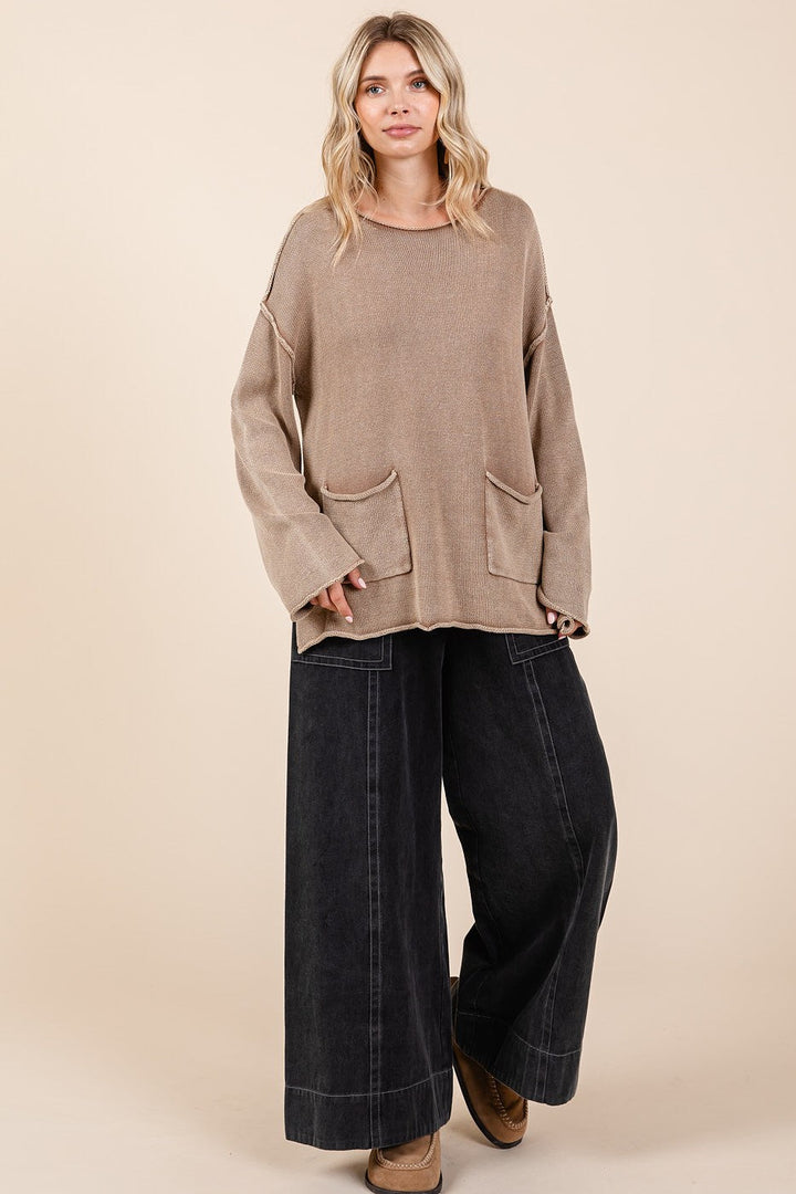 Stilla | Mittoshop Pullover med rå kant og påsyet lomme samt mineralvask