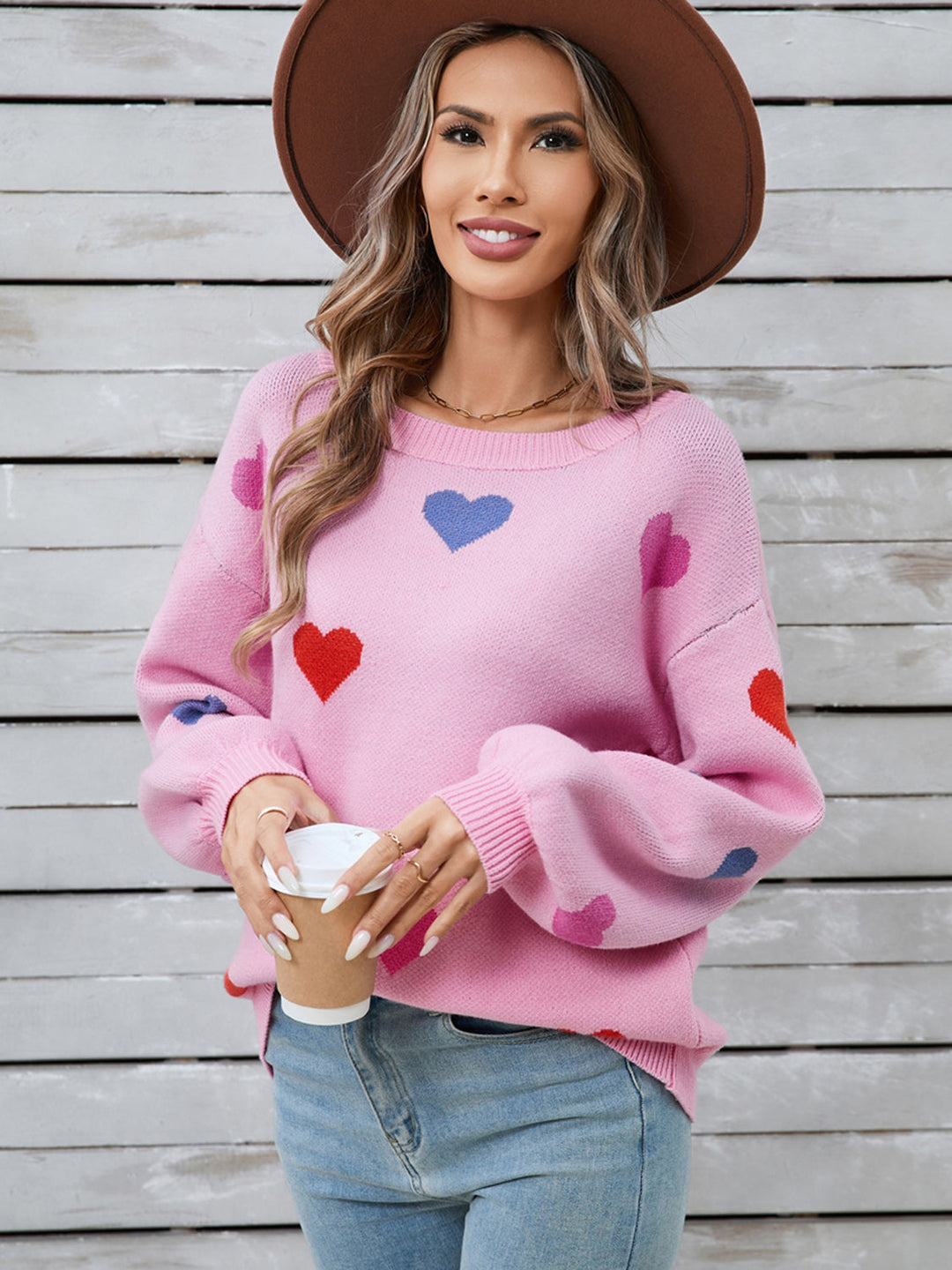 Stilla | Hjerteformet Rundhalset Sweater Med Lange Ærmer
