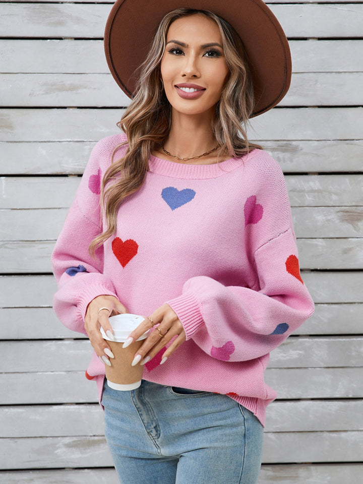 Stilla | Hjerteformet Rundhalset Sweater Med Lange Ærmer