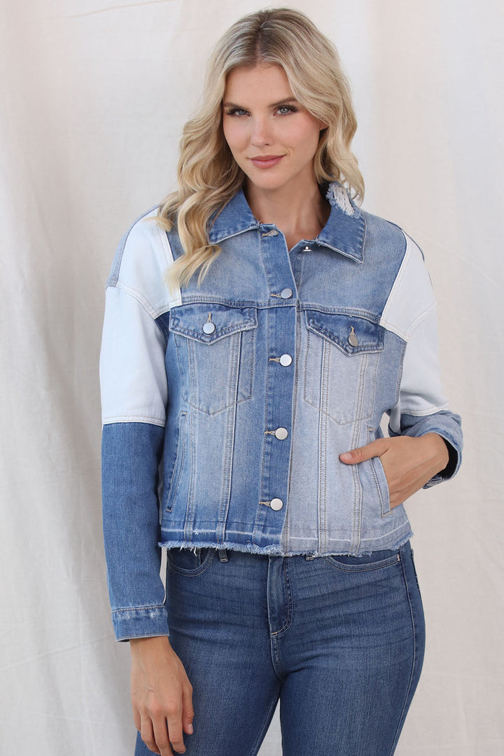 Stilla | Block Distressed Button Up Denim Jacket