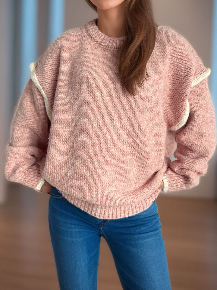 Stilla | Pullover med rund halsudskæring, overskårne skuldre og kontrasterende kant