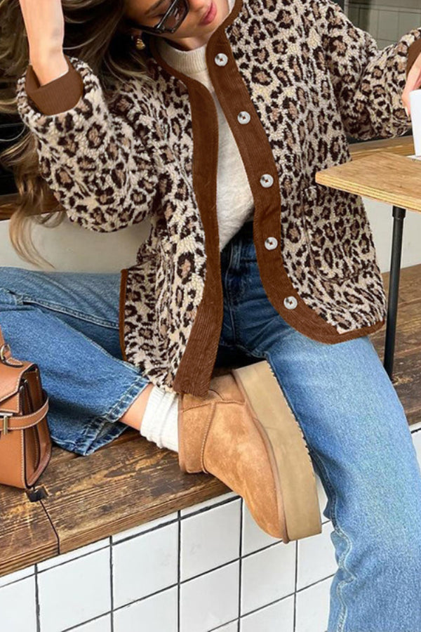 Stilla | Leopard Løs Løs Cashmere Varm Jakke