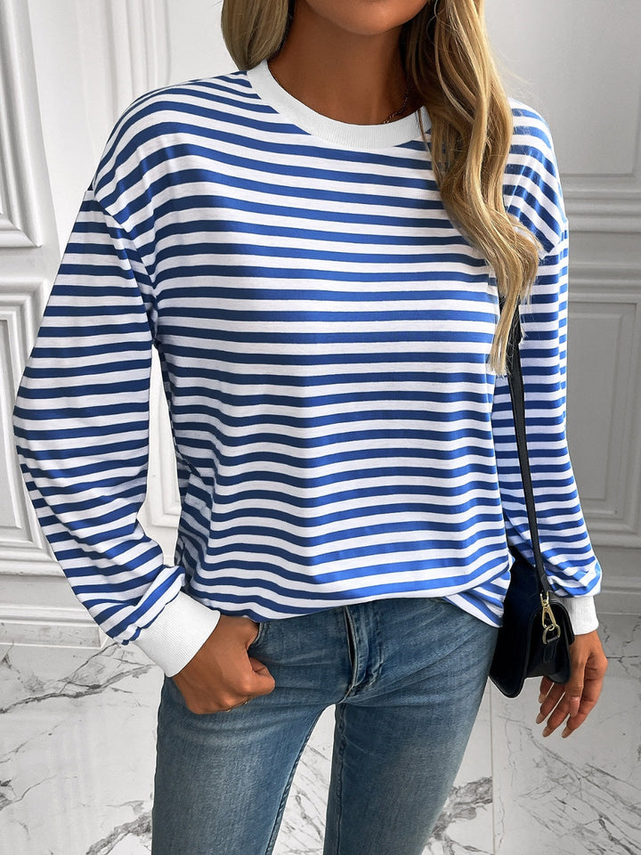 Stilla | Stribet Rundhalset Sweatjacke Med Lange Ærmer