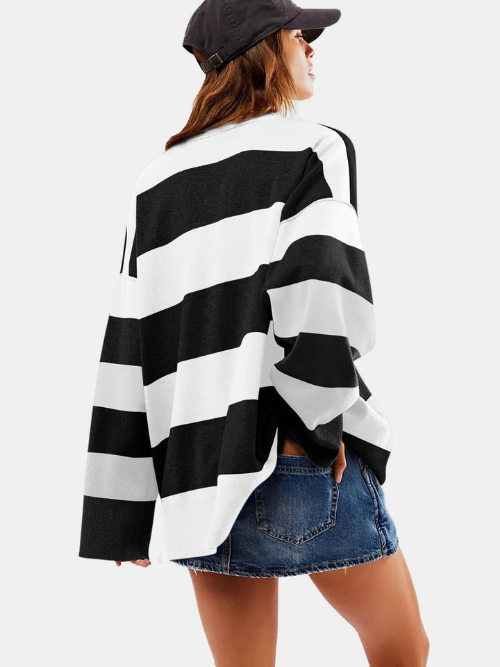 Stilla | Farveblok Sweater Med Lange Ærmer og Halv Lynlås