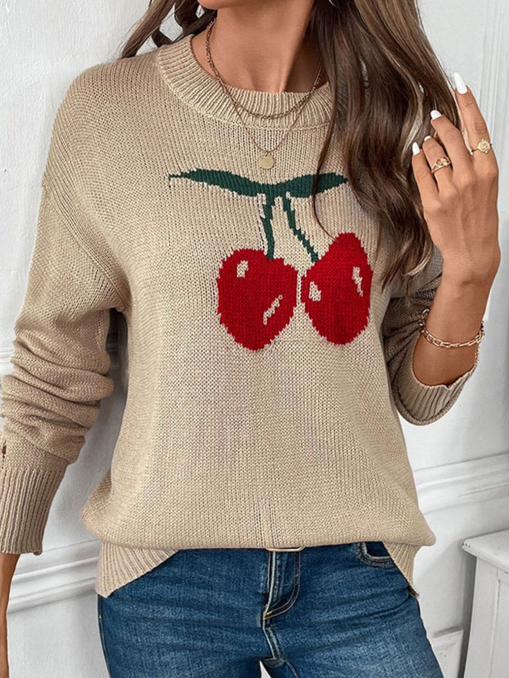 Stilla | Pullover med lange ærmer og rund halsudskæring Perfee Cherry