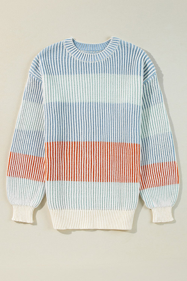 Stilla | Stribet Pullover med Lange Ærmer og Rund Halssnit med Farveblokmønster