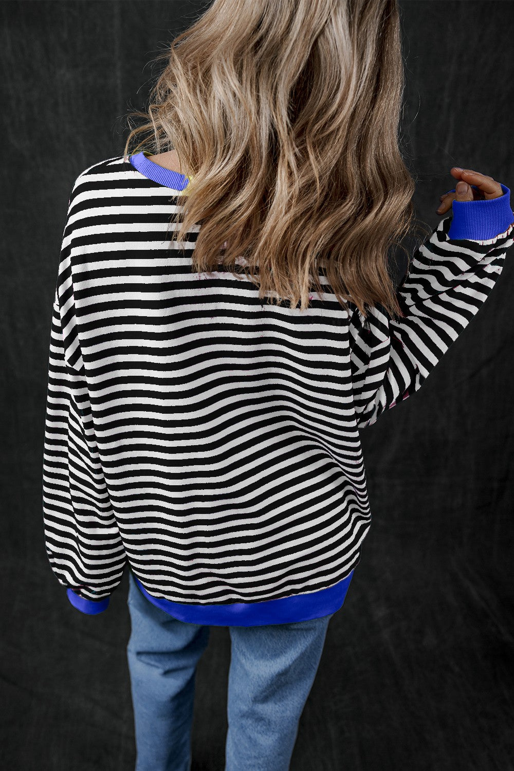 Stilla | Langærmet Sweatshirt med Rund, Stribet Græskar Uddybning
