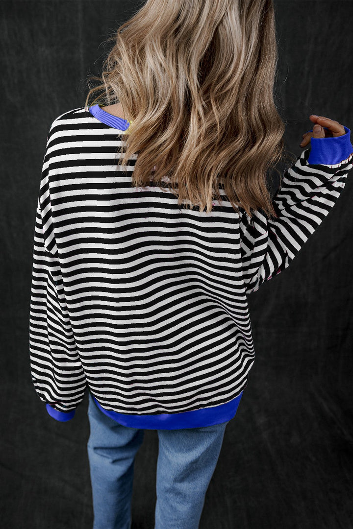 Stilla | Langærmet Sweatshirt med Rund, Stribet Græskar Uddybning