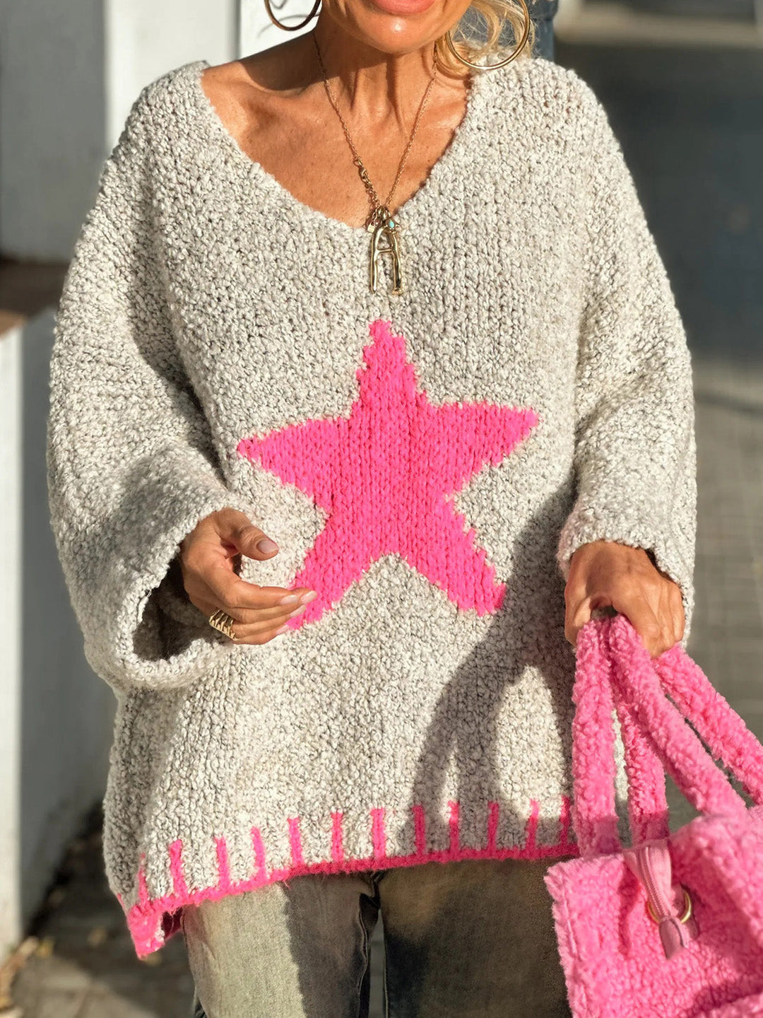 Stilla | Størrelse Pullover Med Lange Ærmer og Stjerner V-udskæring
