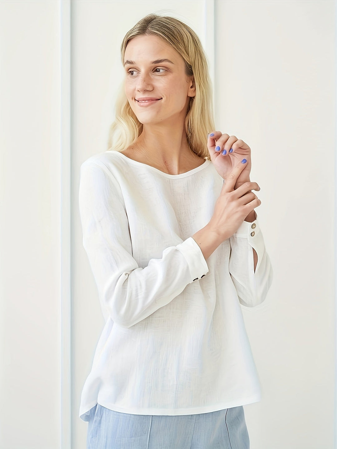 Stilla | Linned Damebluse Afslappet Skjorte Med Lange Ærmer, Lukket Med Knapper