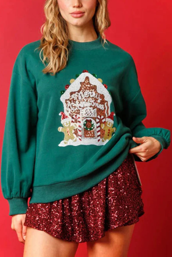 Stilla | Jule slik hus Paillet Casual Loose Sweatshirt