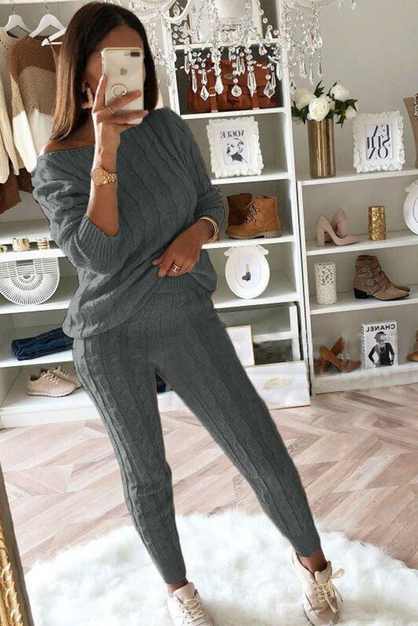 Stilla | Elevated Comfort Kabel Trøje Und Slim Fit Bukser Sæt