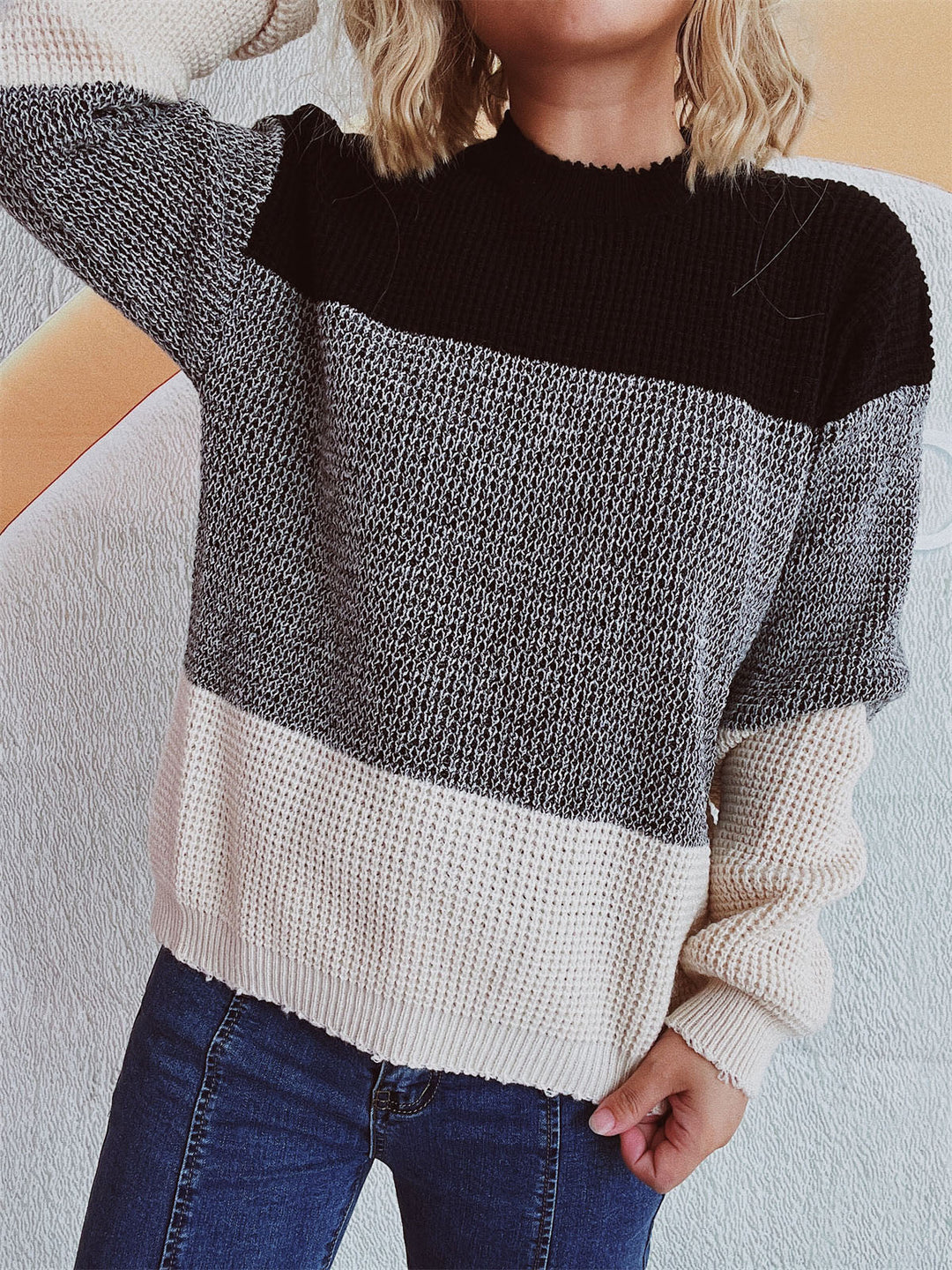 Stilla | Pullover med lange ærmer og farveblok design