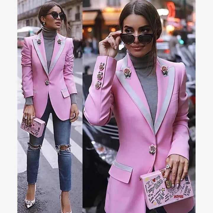 Stilla | Elegant Pink Blazer til kvinder - Almindelig - Ensfarvet