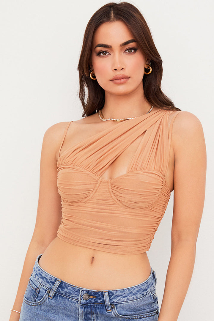 Stilla | Beige Plisseret Mesh Korset