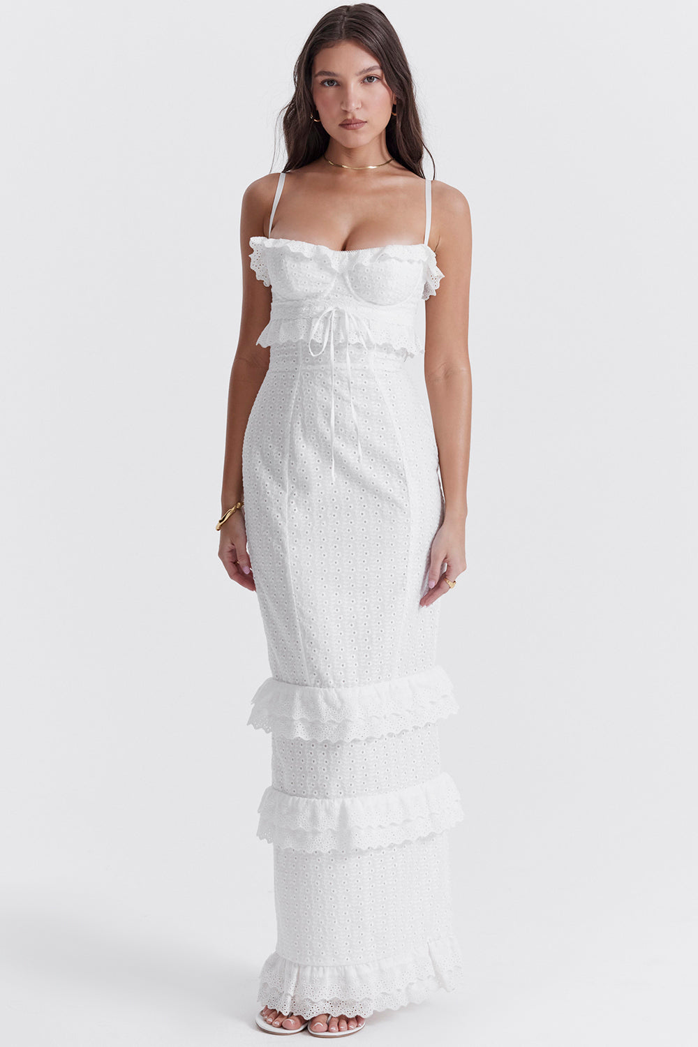 Stilla | Hvid Broderie Maxi Kjole