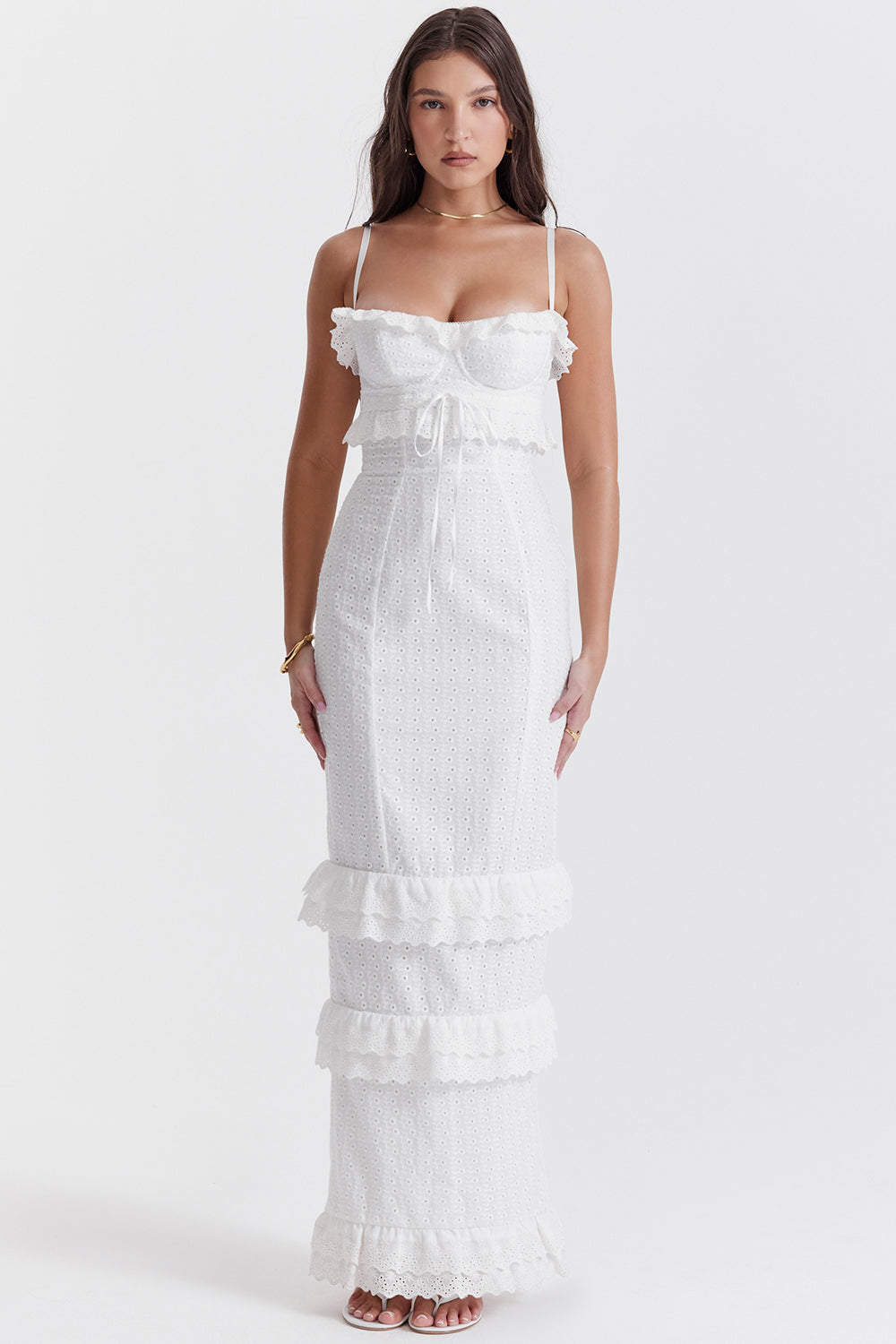 Stilla | Hvid Broderie Maxi Kjole