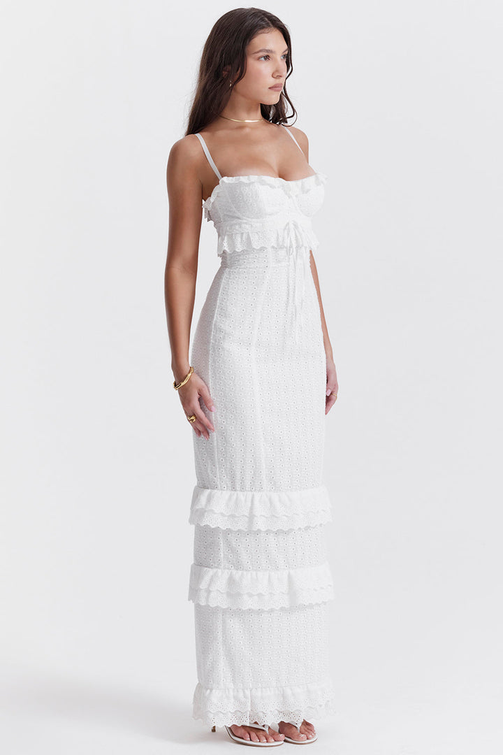 Stilla | Hvid Broderie Maxi Kjole
