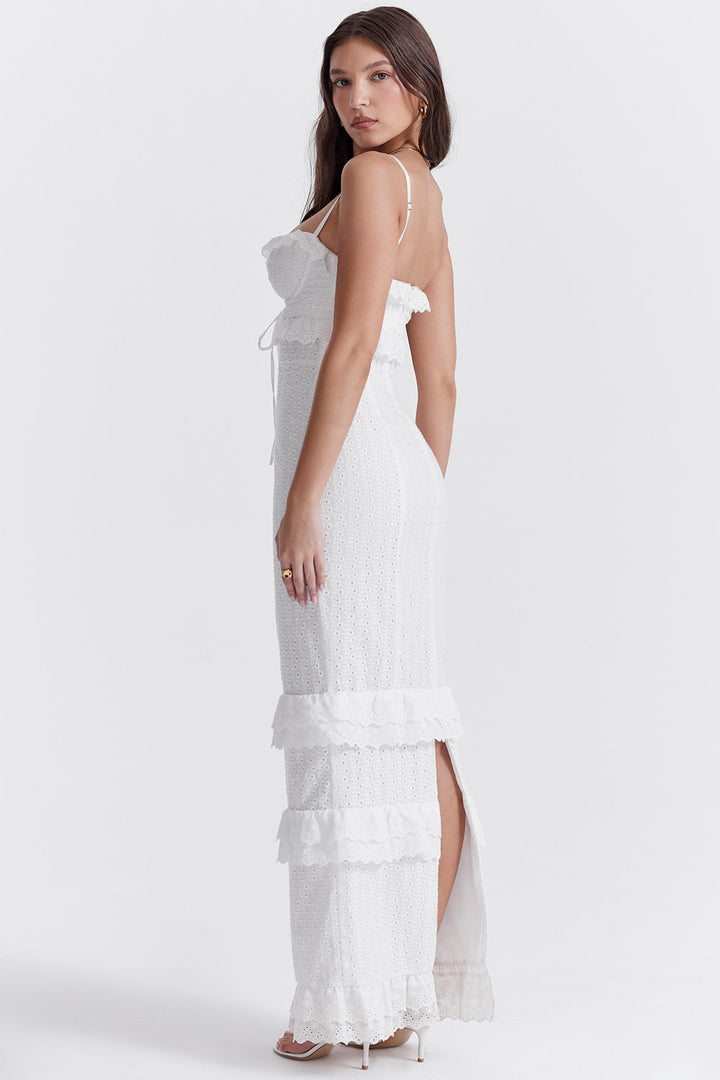 Stilla | Hvid Broderie Maxi Kjole