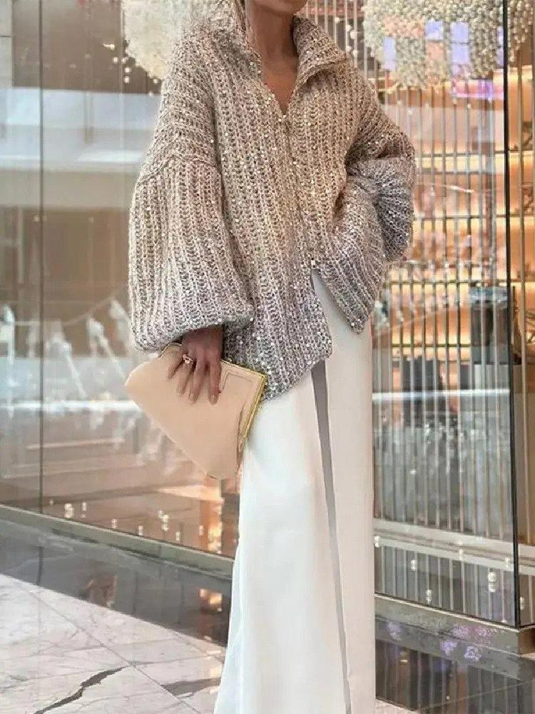 Stilla | Casual Pullover til kvinder med glimmer og V-udskæring