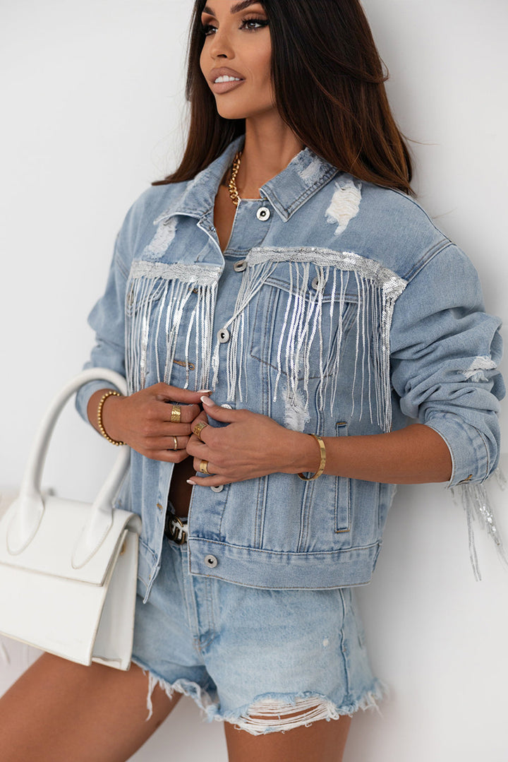 Stilla | Frynset Trim Slidset Knaplukket Denimjakke