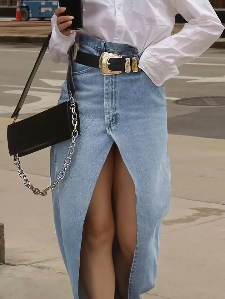 Stilla | Elegant Jeansskørt Med Høj Slids