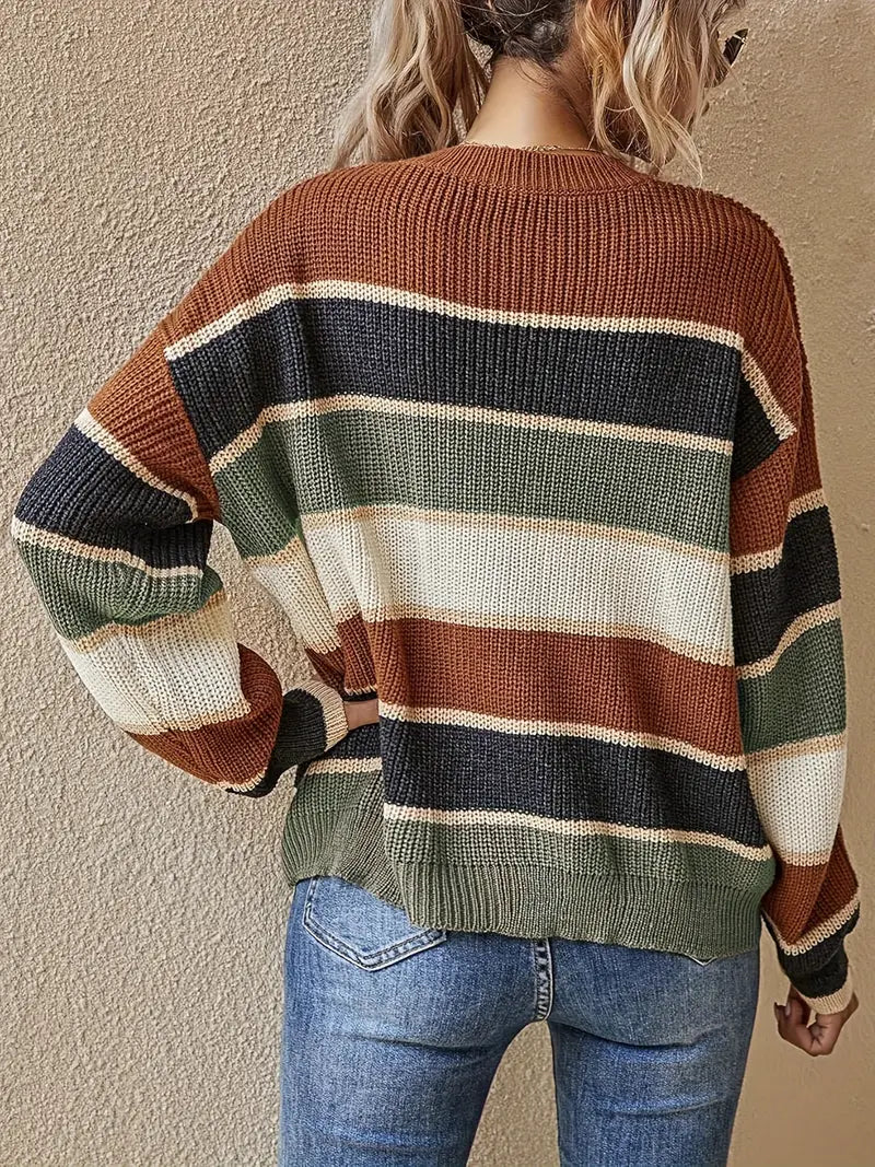 Stilla | Pullover Damer Af Stribet Kaffe Garn