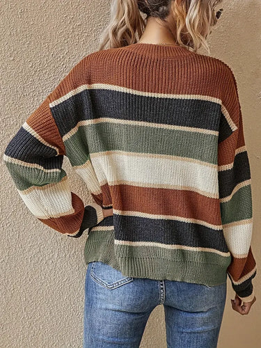 Stilla | Pullover Damen Af Stribet Kaffe Garn