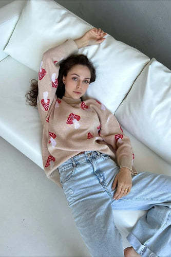 Stilla | Cozy Mushroom Jacquard Strik Sweater