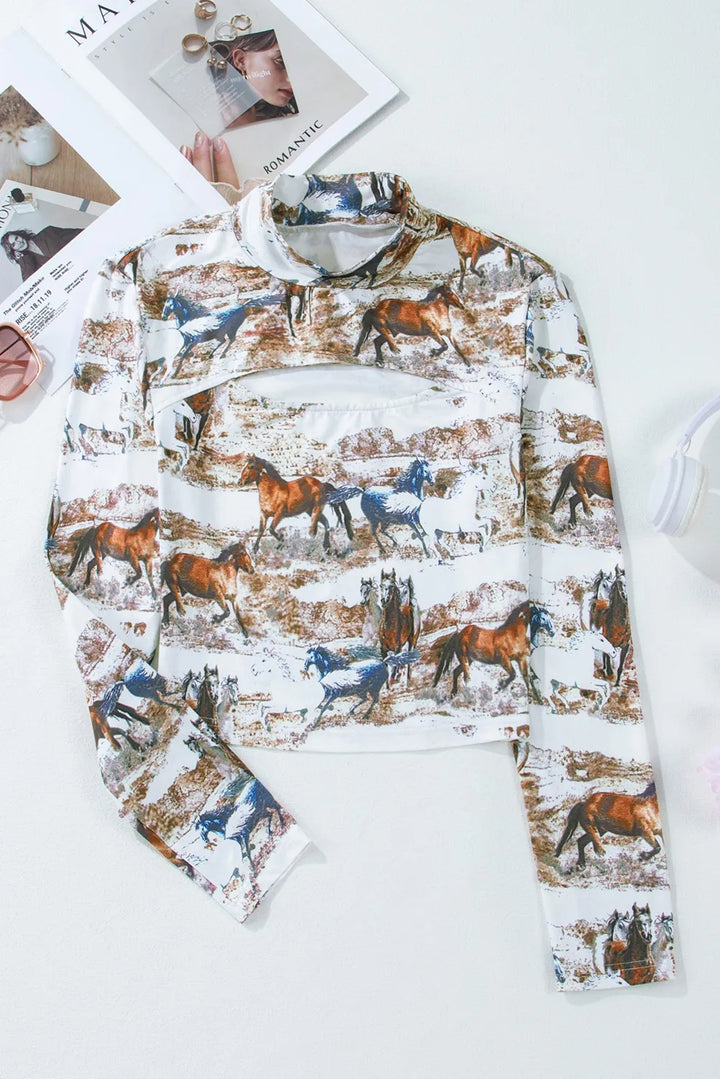 Stilla | Langærmet T-shirt med Ståkrave og Udskaaret Tryk