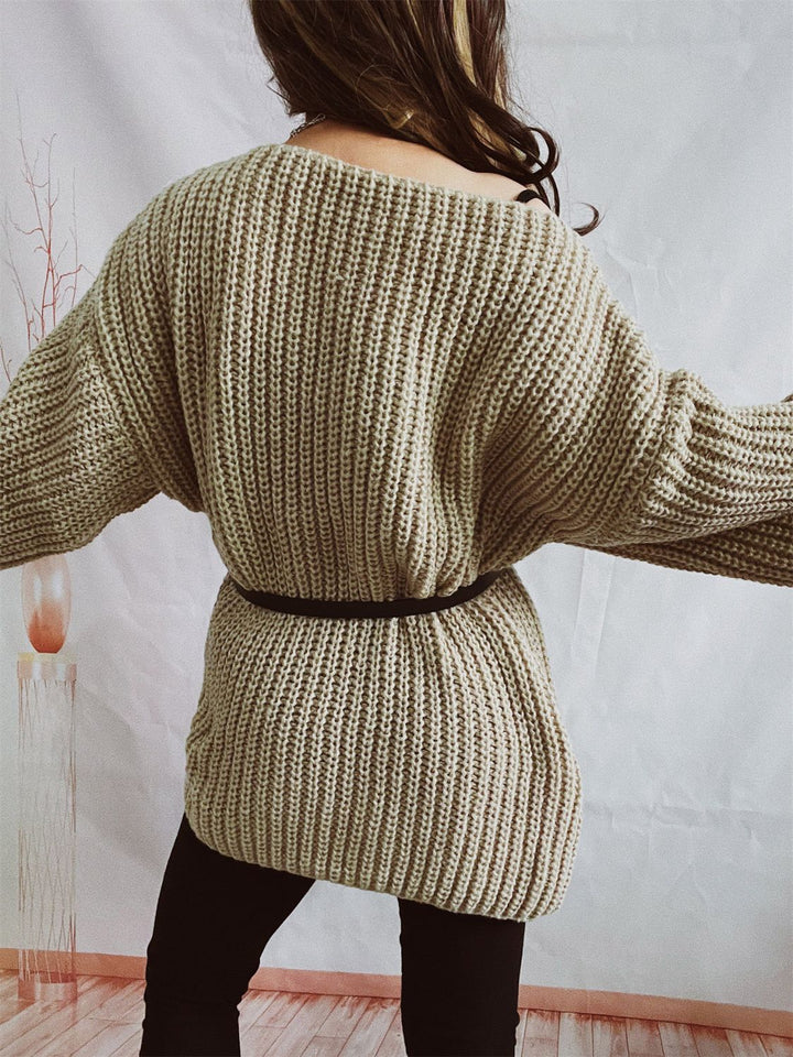 Stilla | Langærmet sweater med bådhals og bælte