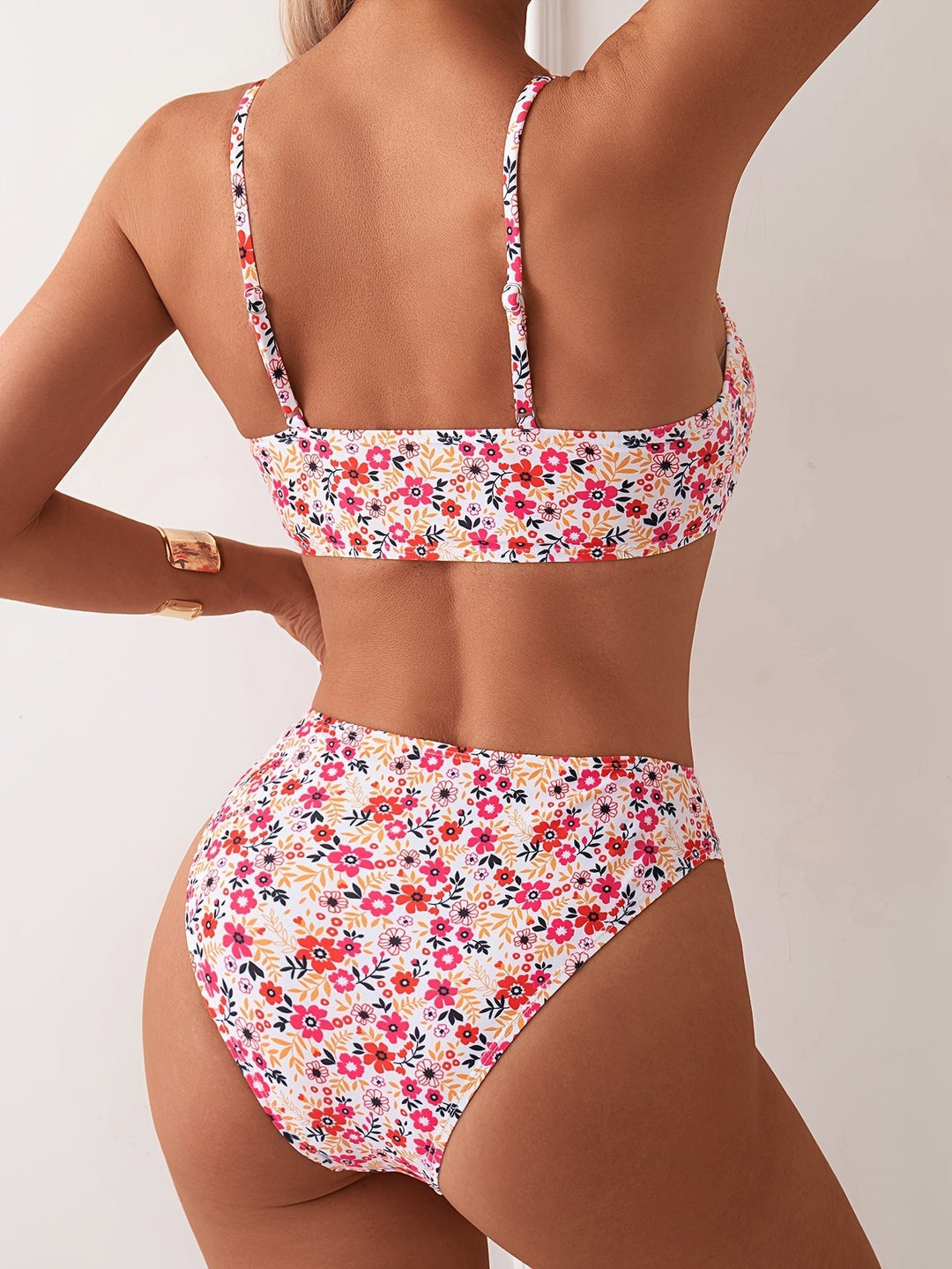 Stilla | Dame Bikini Sæt Med Blomster Todelt Badetøj Med Højt Talje Og Justerbar Mulighed