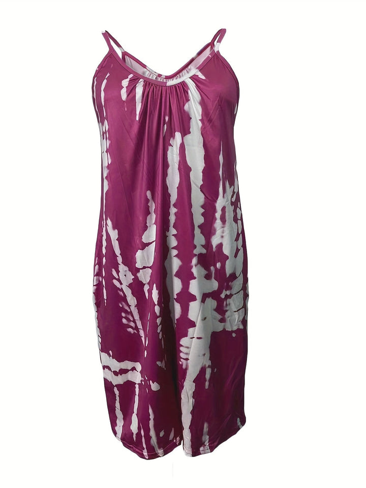 Stilla | Boho Blue Tie Dye Ærmeløs Romper Med Rund Hals