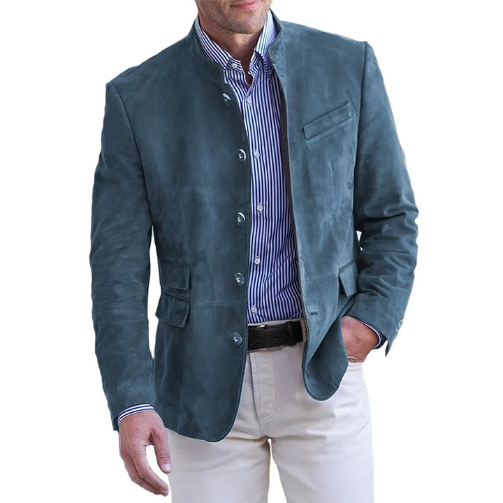 Stilla | Herre Suede Blazer - Mandarin Krave & Slim Fit