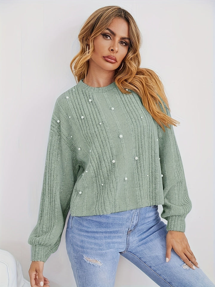 Stilla | Rib Pullover med Perle Detaljer