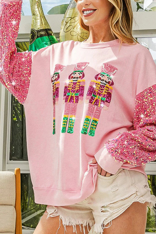 Stilla | Jul Løs Rundhals Pailletter Ærme Sweatshirt