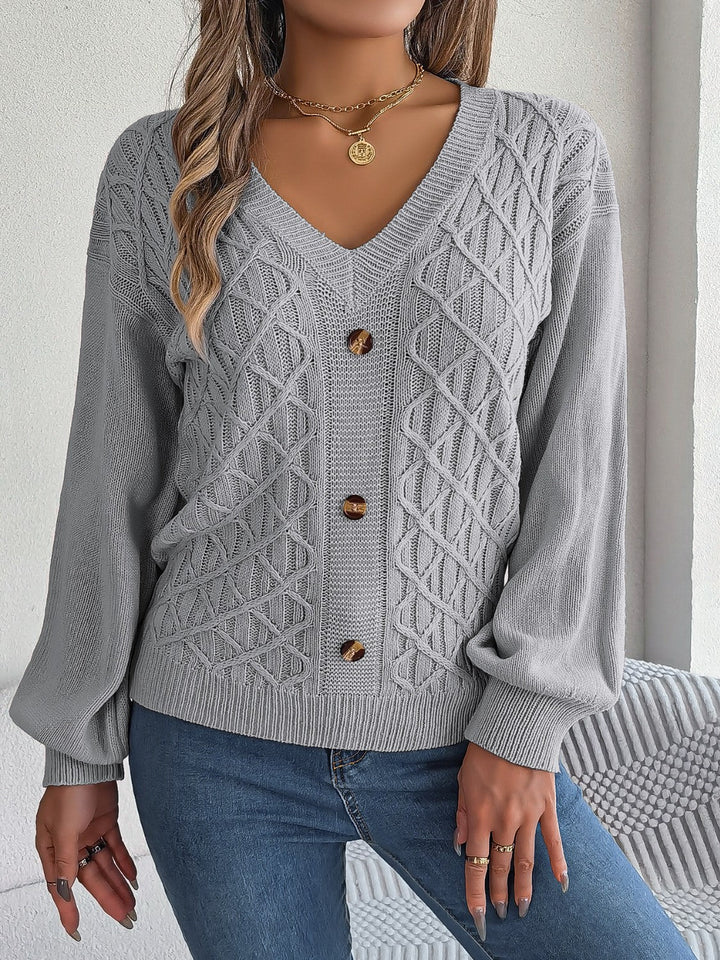 Stilla | Strikket V-hals lanterneærme sweater