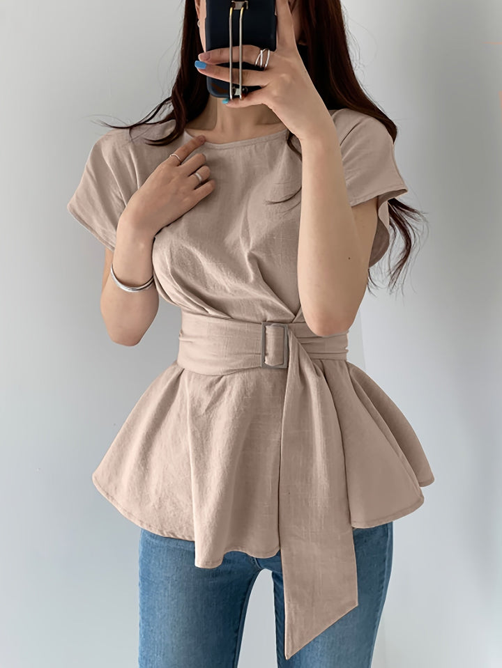 Stilla | Beige Dametop Med Rynket Bund