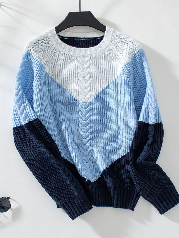Stilla | Rundhalset Pullover Med Farveblok og Lange Ærmer