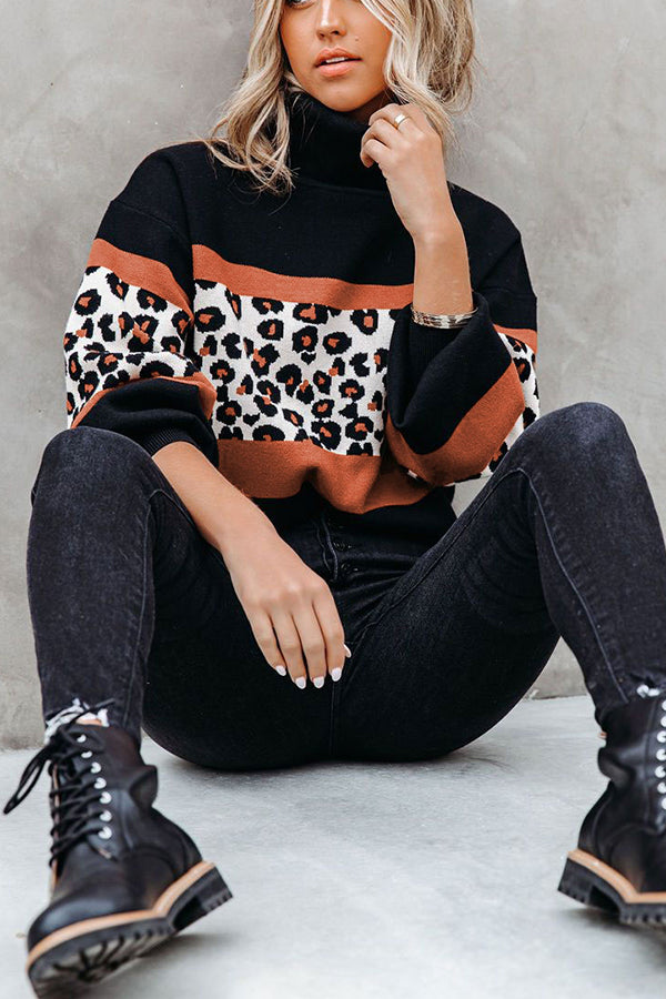 Stilla | Wild Thing Leopard Farveblok Turtleneck Trøje