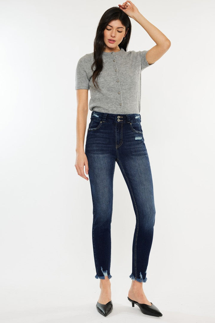 Stilla | Full Size Cat's Whiskers Raw Hem High Waist Jeans