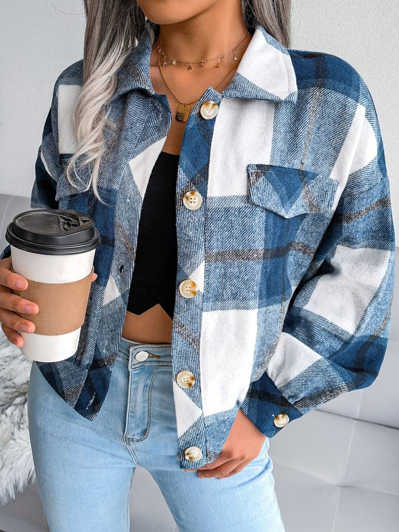 Stilla | Retro Tjekket Langærmet Bluse