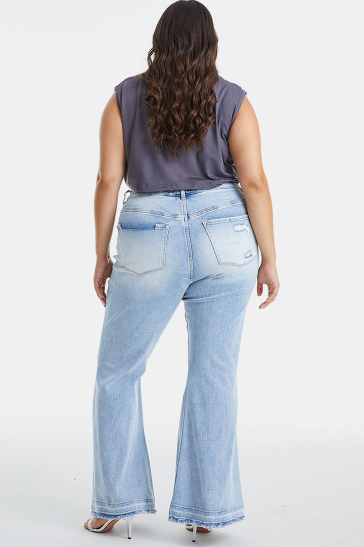 Stilla | Full Size Distressed Raw Hem Høj Talje Flare Jeans