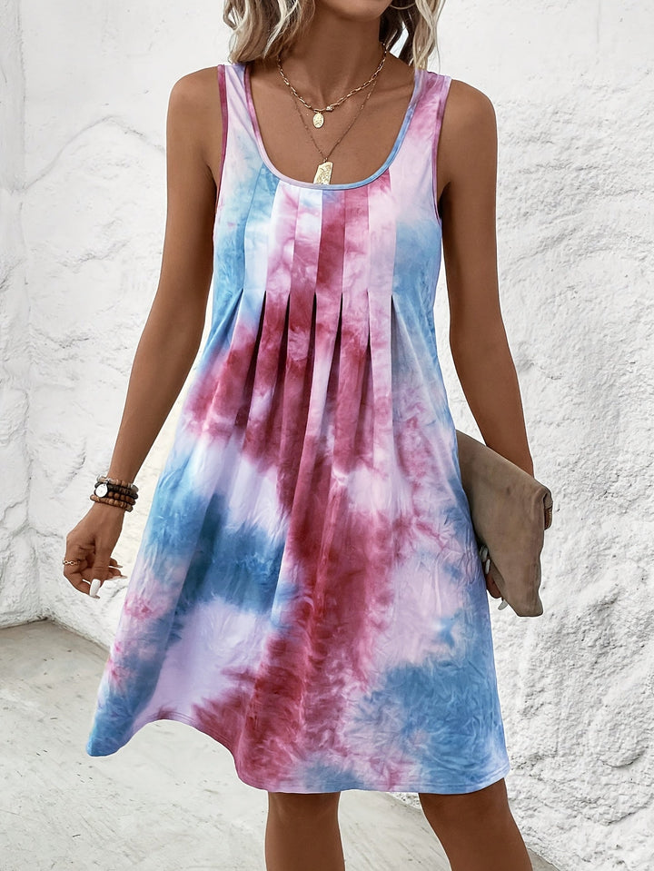 Stilla | Sommerkjole Tie Dye Farve, Uden Ærmer, Let Og Luftig, Afslappet Maxi Kjole Med Rund Halsudskæring