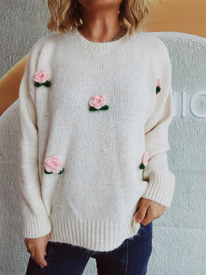 Stilla | Pullover med lange ærmer og rund blomsterudskæring