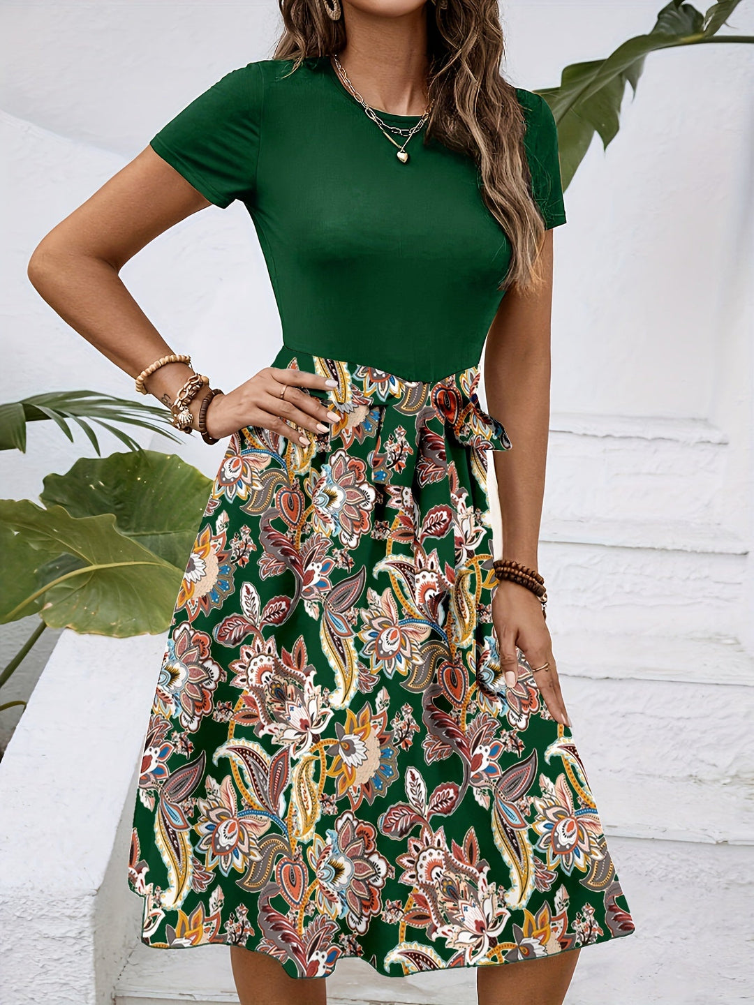 Stilla | Paisley Kjole Med Bælte Elegant Sommer Midi