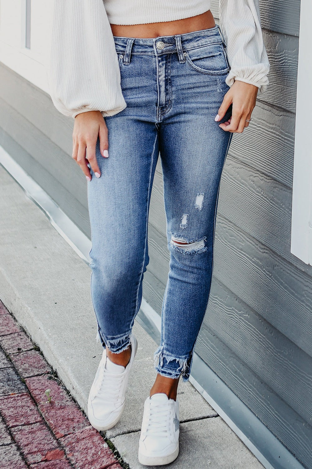 Stilla | Hem Distressed Jeans Med Lommer