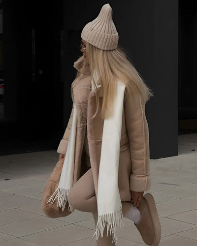 Stilla | Lang Frakke I Suede Imiteret Med Pelskant