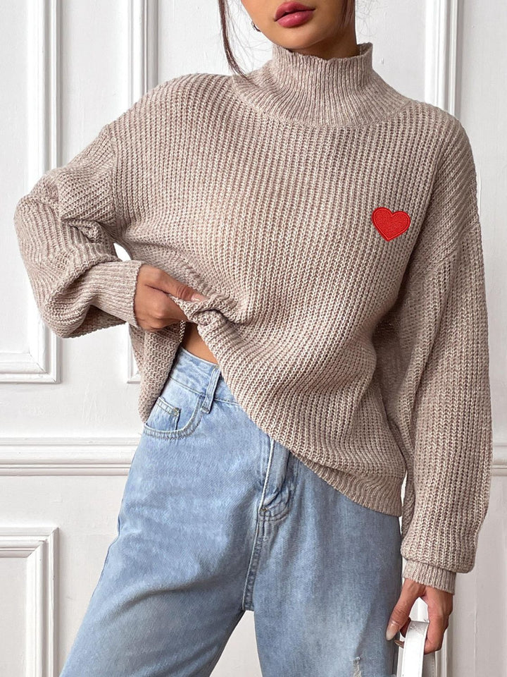 Stilla | Pullover med rullekrave og lange ærmer med hjerte mønster og dropped shoulders